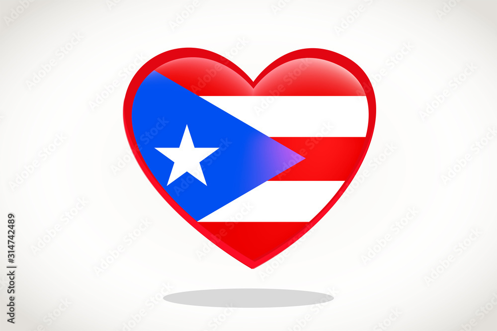 Puerto Rico Flag in Heart Shape. Heart 3d Flag of Puerto Rico, Puerto Rico flag template design. Puerto Rico Flag in Heart Shape. Heart 3d Flag of Puerto Rico, Puerto Rico flag template design.