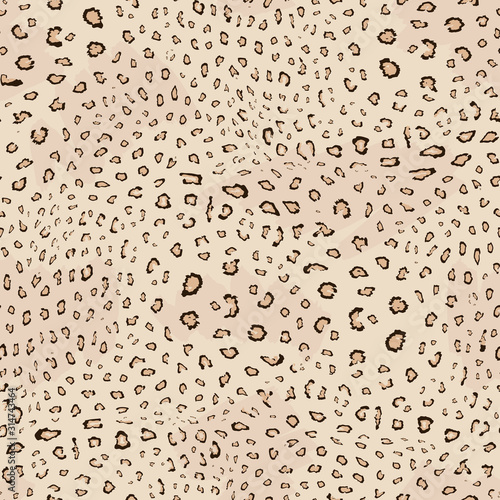 Leopard print pattern. Vector seamless background. Animal skin texture of jaguar, leopard, cheetah, panther, puma. African safari style pattern, wildlife theme. Elegant repeat design for decor, fabric