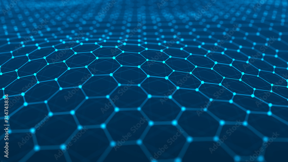 Network connection structure. Big data visualization. Futuristic hexagon background. Artificial intelligence. 3D rendering. Network connection structure. Big data visualization. Futuristic hexagon background. Artificial intelligence. 3D rendering.