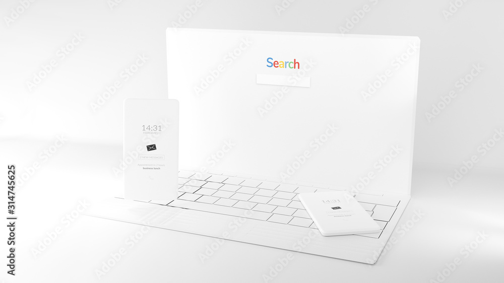 mobile phone computer white design background 3d-illustration mobile phone computer white design background 3d-illustration