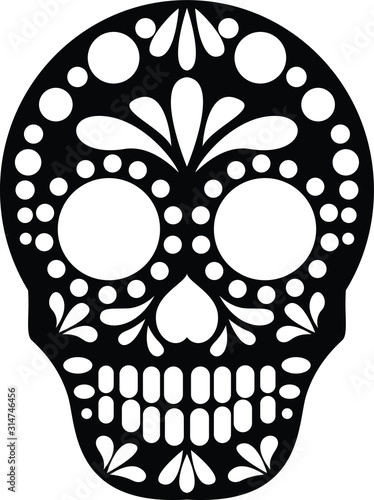 Sugar Skull Black and White Vector Silhouette