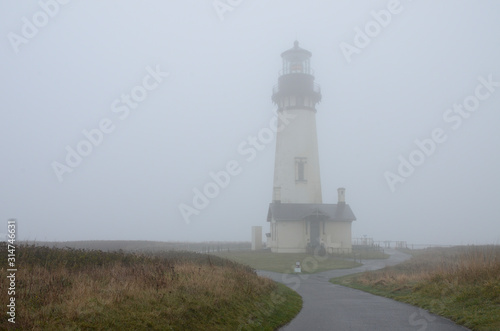The Yaquina Head lighthouse shrouded in mist