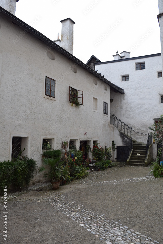 The fortress Hohensalzburg is resting on a high cliff in the city center of Salzburg, Austria.