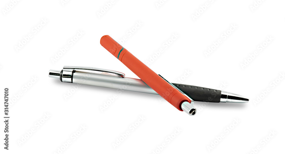 Pen Isolated on White Background  with clipping path. There are many colors to choose from, such as blue, red, black, green.