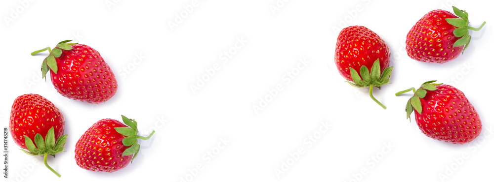 Red strawberry on a white background banner. Red strawberry on a white background banner.