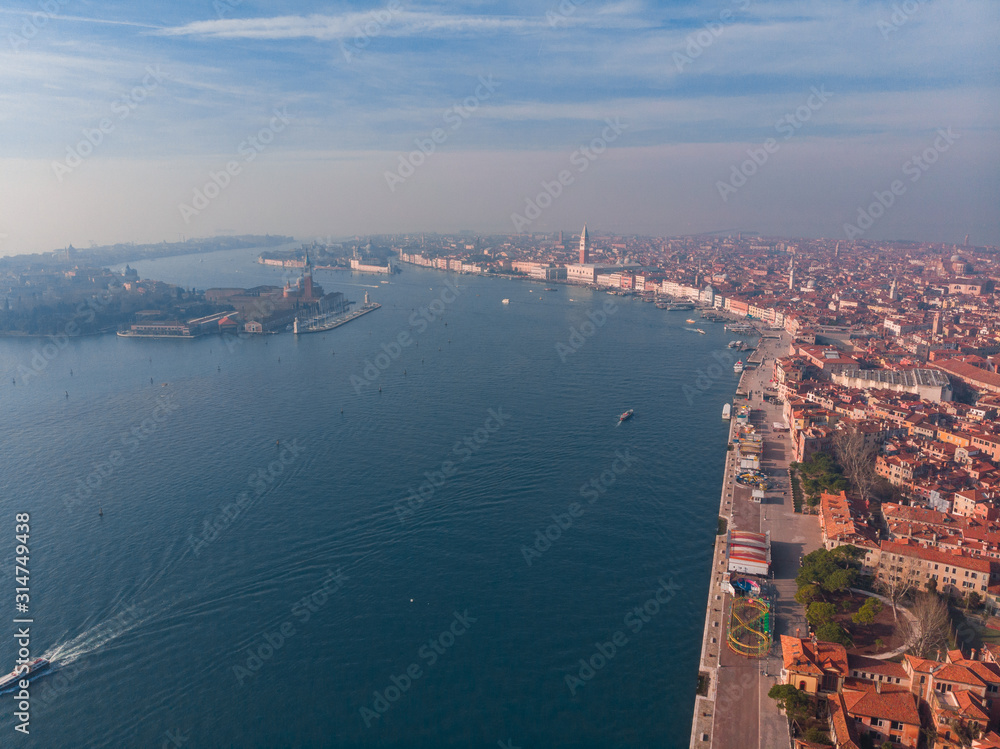 Aerial panorama of the historical part of Venice, Italy