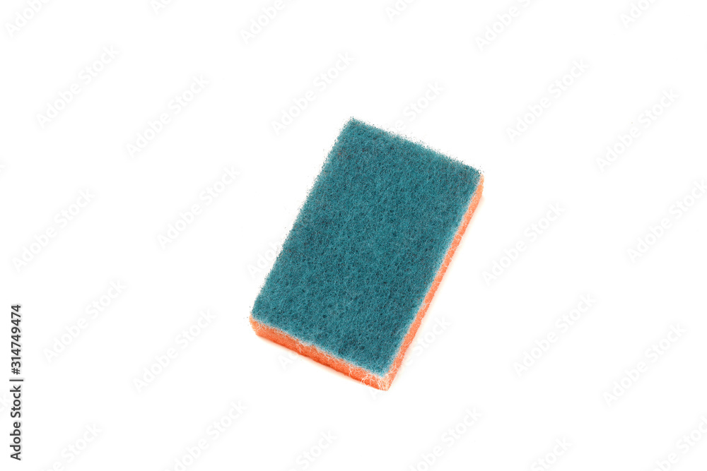 Fototapeta premium orange sponge for washing dishes. clean without foam. on a white isolated background