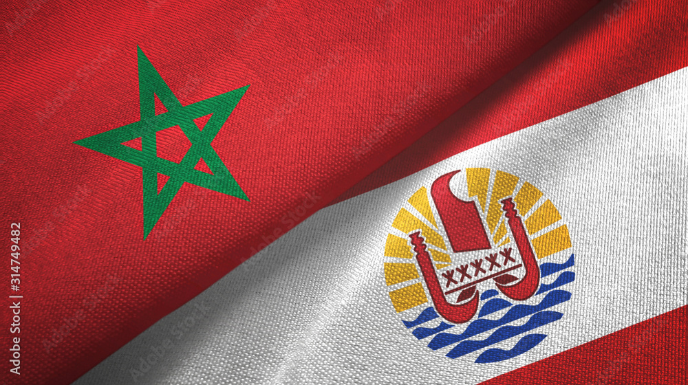 Morocco and French Polynesia two flags textile cloth, fabric texture Morocco and French Polynesia two flags textile cloth, fabric texture