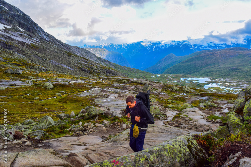 Fototapeta premium Hiking Trip to Trolltunga, Norway.