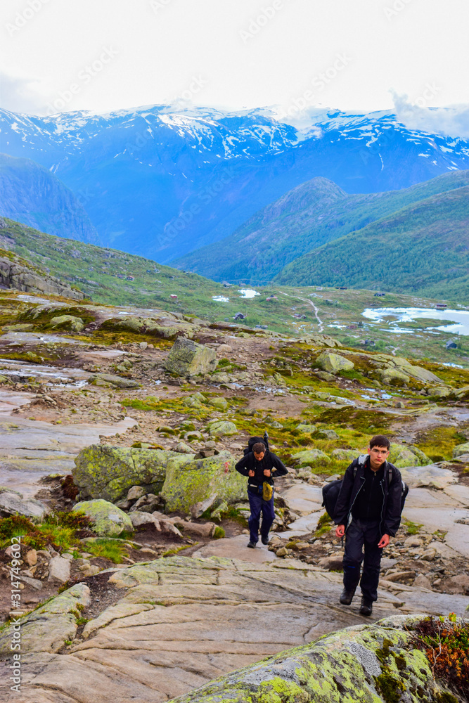 Fototapeta premium Hiking Trip to Trolltunga, Norway.