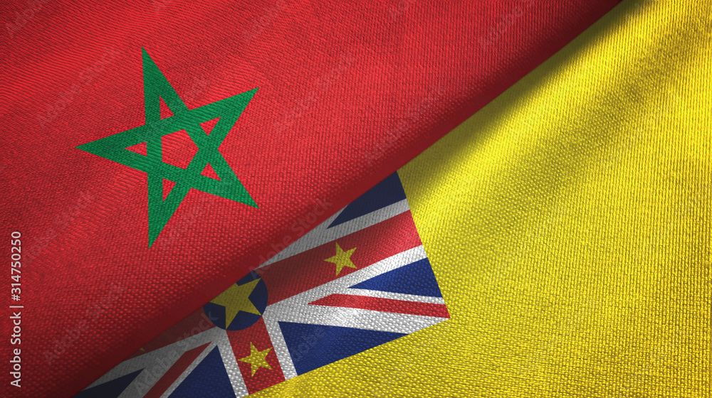 Morocco and Niue two flags textile cloth, fabric texture Morocco and Niue two flags textile cloth, fabric texture