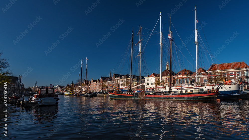 Netherlands - Large Boats in the Canal in Haarlem