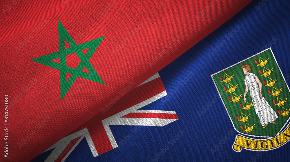 Morocco and Virgin Islands British two flags textile cloth, fabric texture Morocco and Virgin Islands British two flags textile cloth, fabric texture