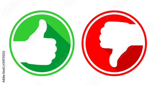 Like and dislike icon. Thumbs up and thumbs down. Mail Icon symbols for web site. Illustration, vector.