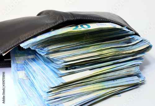 wallet with money in Euro banknotes