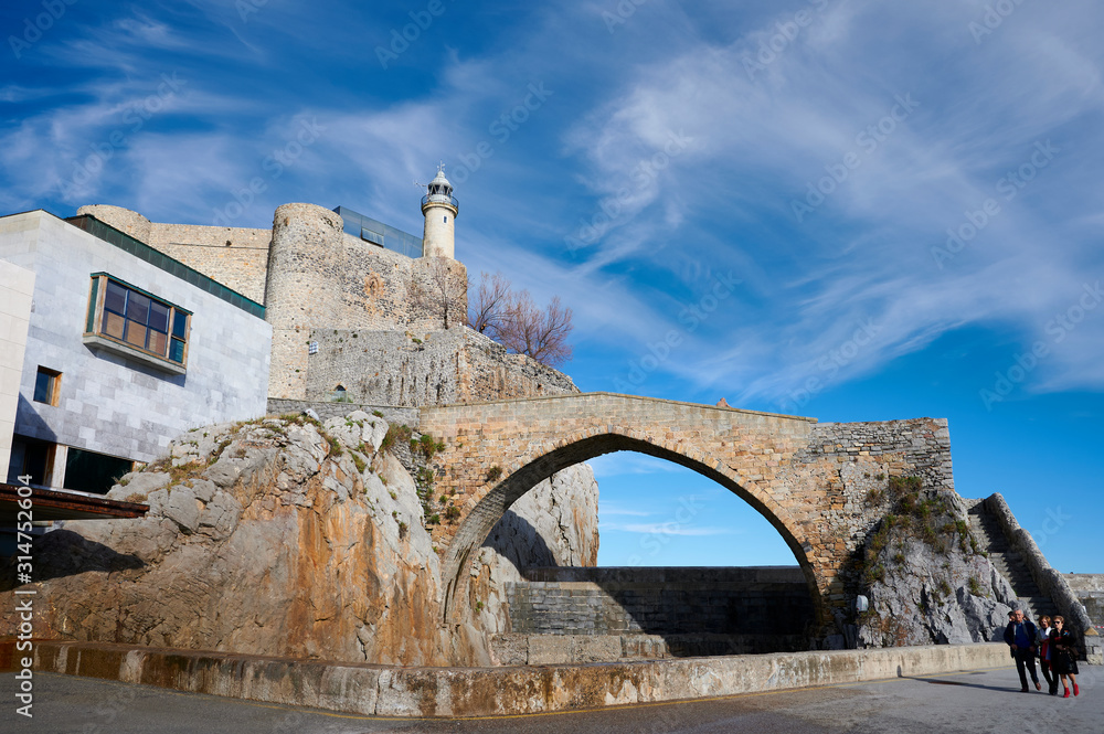 Lighthouse and mediaeval Bridge, Castro Urdiales, Cantabria, Spain, Europe