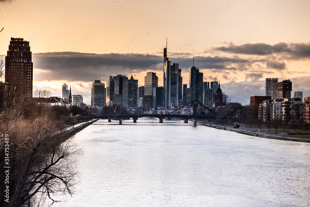 Central bank in the city of frankfurt at sunset. 10.01.2020 Frankfurt am Main Germany.