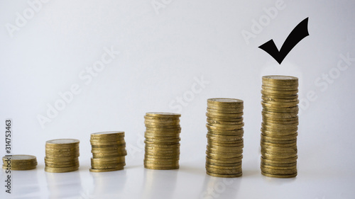 Fotografie Saving and growth concept with metal coins isolated on white background