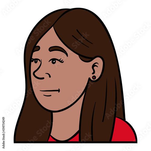 brown-haired girl with sad facial expression diagonally from the side. portrait, avatar, emotion, swarthy, vector.