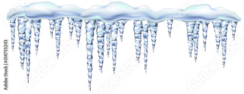 Icicles in vector shiny and glass hanging in winter and spring, snowdrift, clipart for your design.