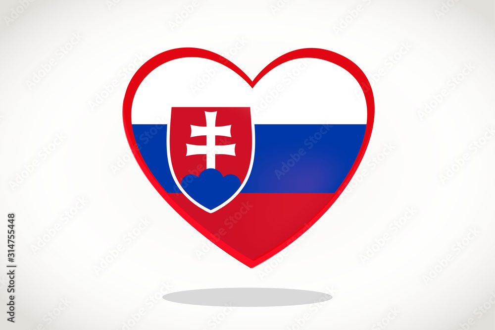 Slovakia Flag in Heart Shape. Heart 3d Flag of Slovakia, Slovakia flag template design. Slovakia Flag in Heart Shape. Heart 3d Flag of Slovakia, Slovakia flag template design.