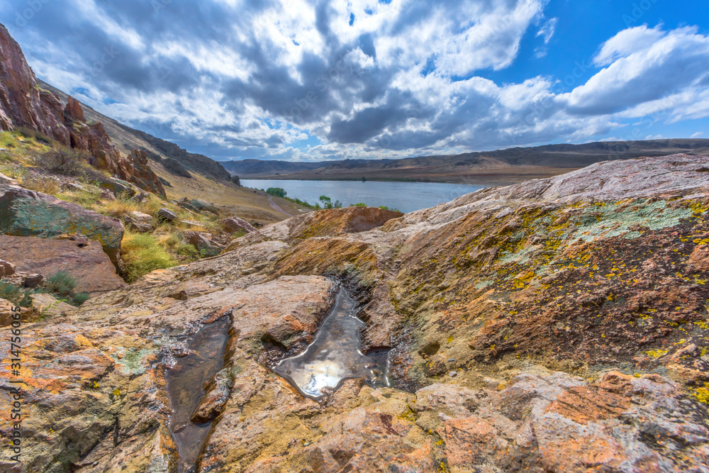 Landscape in the badlands of Kazakhstan on a sunny day Landscape in the badlands of Kazakhstan on a sunny day