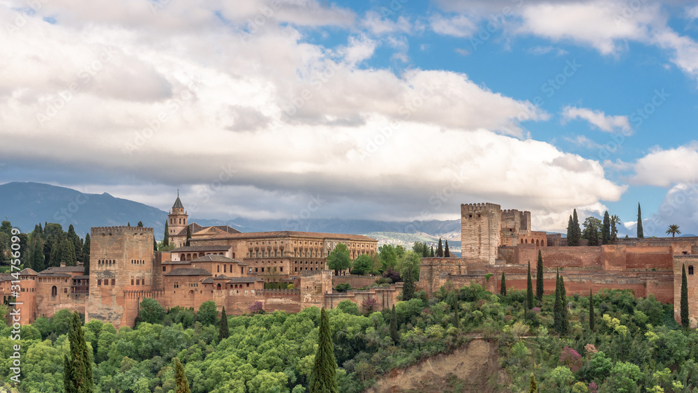 flawor of andalusia, view of the alhambra from the saint nicolas sightseeing. granada, spain