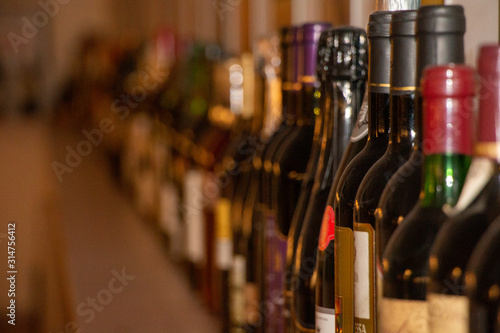 Wine bottles in museum exposition