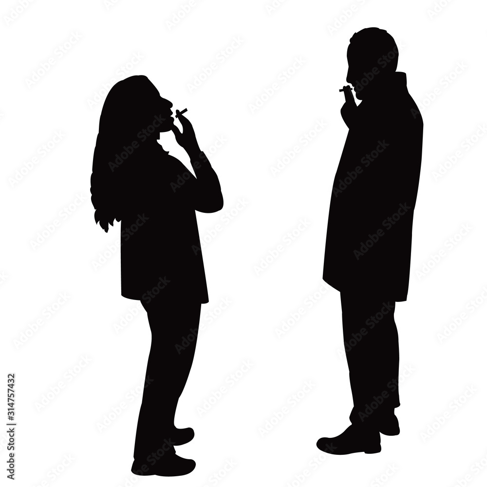 a couple smoking and making chat, silhouette vector