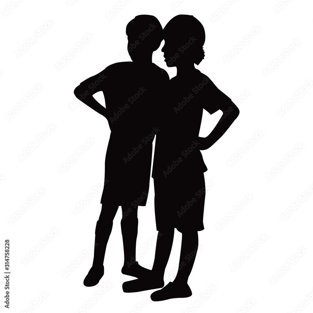 two boys together silhouette vector
