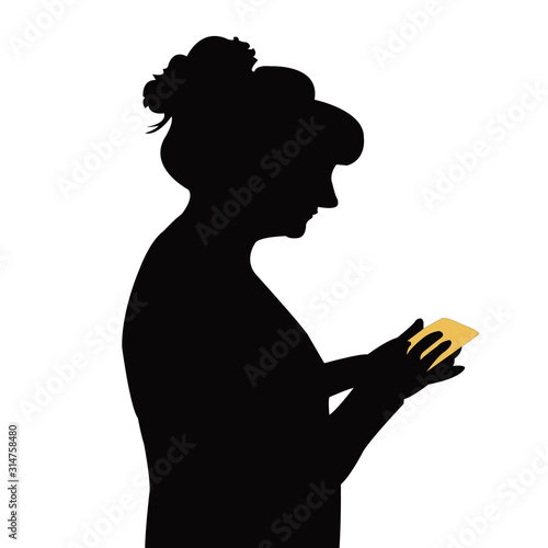 woman using phone, silhouette vector