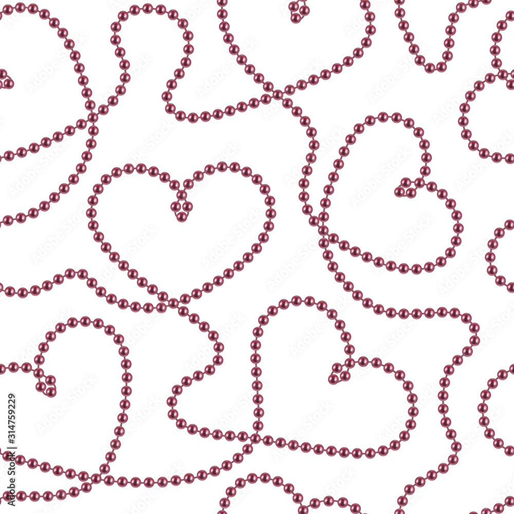Romantic concept with hearts. Chains of pearls. Realistic strands of pearls. Stylish design for wedding invitation, cosmetics, gift wrapper, prints. Pearl necklace. Vector illustration threads of pear Romantic concept with hearts. Chains of pearls. Realistic strands of pearls. Stylish design for wedding invitation, cosmetics, gift wrapper, prints. Pearl necklace. Vector illustration threads of pear