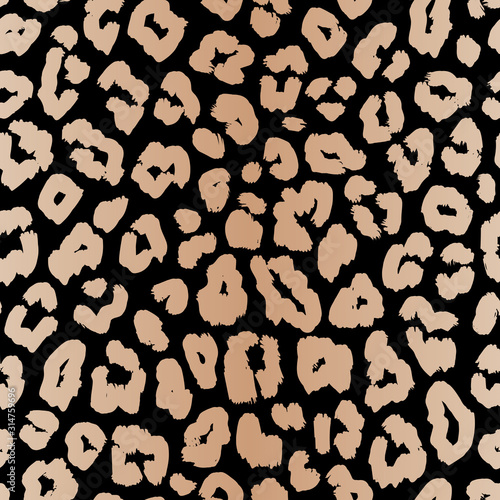 Realistic leopard print. Dark animal skin seamless pattern. Vector background with small brown spots on black backdrop. Abstract exotic texture. Jaguar, leopard, cheetah, panther fur. Repeat design 