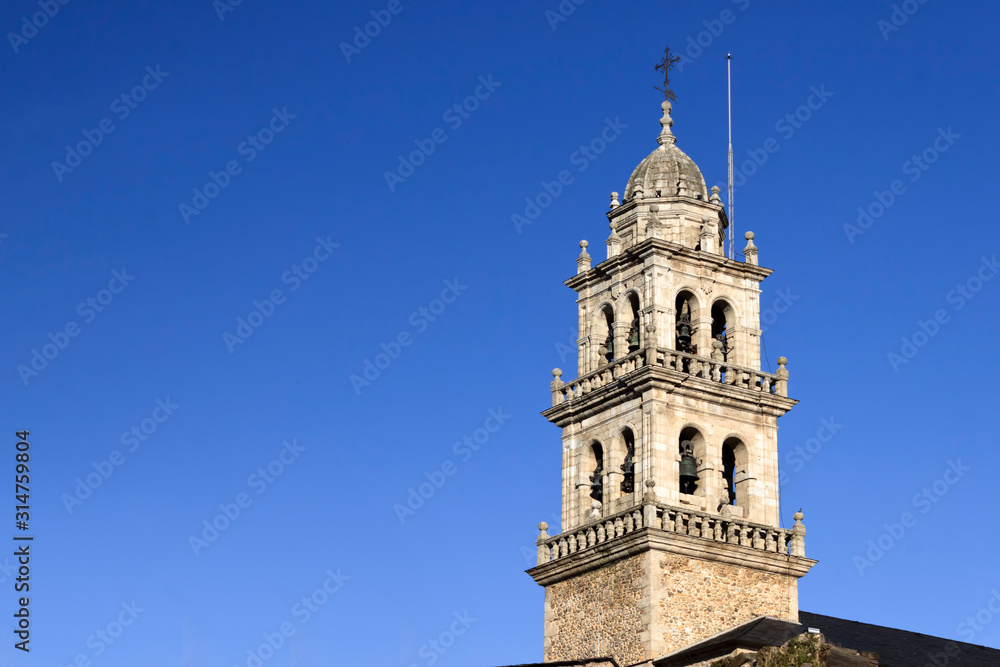 Encina Virgin renaissance and baroque church tower in Ponferrada, Bierzo, Spain.