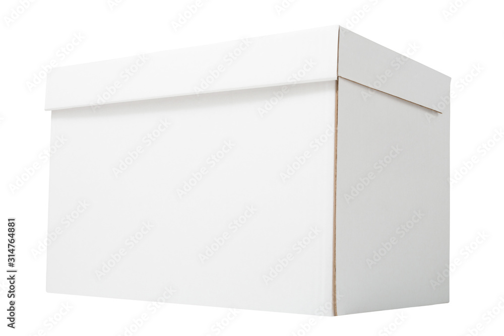 White blank archive corrugated carton box isolated on white background. White box with closed lid mockup White blank archive corrugated carton box isolated on white background. White box with closed lid mockup