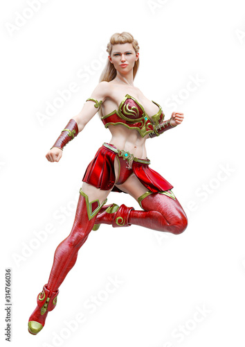 superheroine floating in white background photo