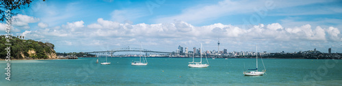 Panorama Looking Over the Waitemata Harbour to Auckland City and the Harbour Bridge on a Bright Summers Day