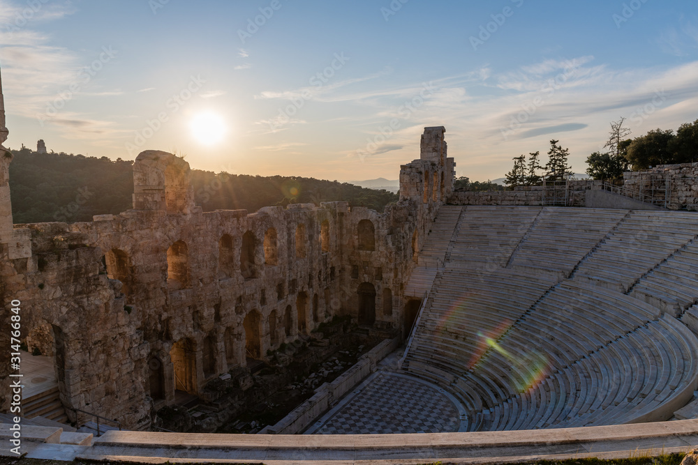 Parthenon Temple in Acropolis of Athens, Greece. Golden hour light.