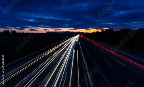 light trace from night traffic on the highway 