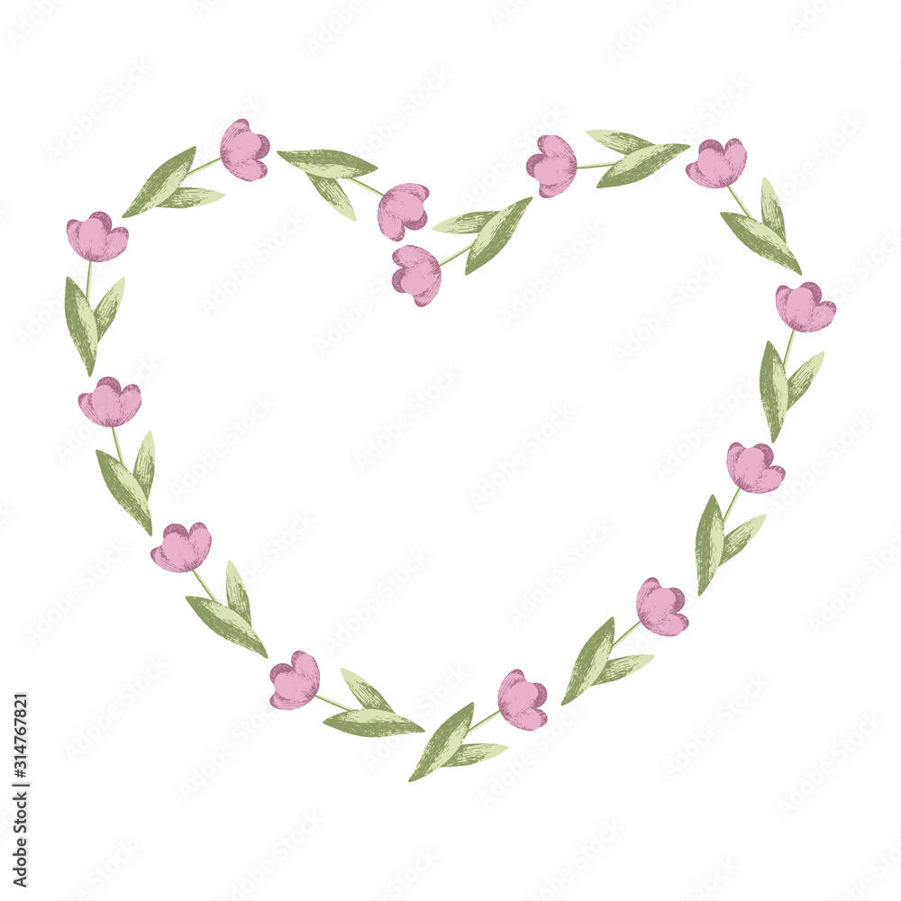 Heart shaped tulip flower frame, isolated on transparent background