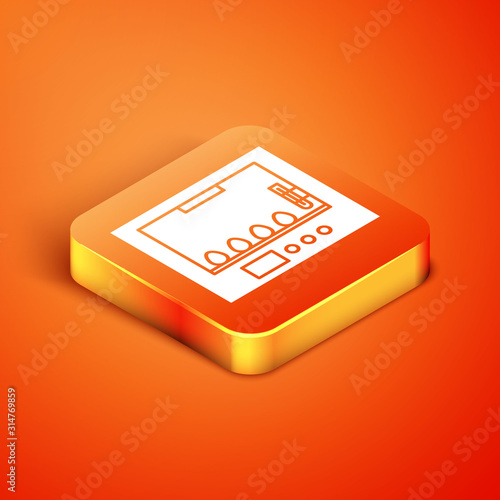 Isometric Incubator for eggs icon isolated on orange background.  Vector Illustration
