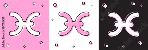 Set Pisces zodiac sign icon isolated on pink and white, black background. Astrological horoscope collection.  Vector Illustration