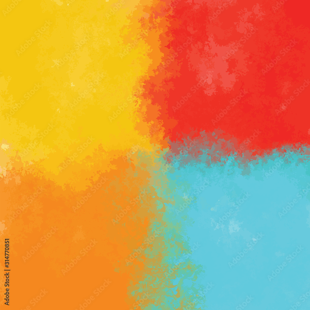 A Watercolour Style Abstract Line Painting In Warm Orange, Yellow, Red and Blue Colours