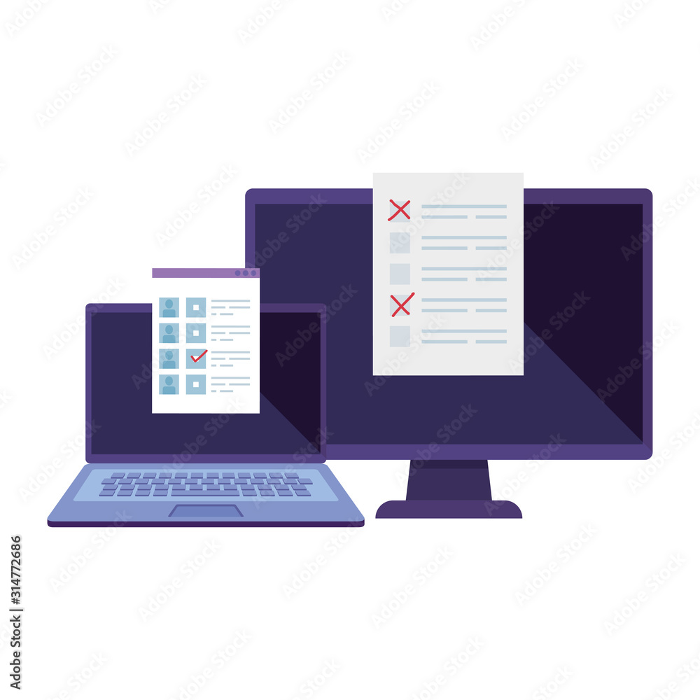 computer with laptop for vote online isolated icon computer with laptop for vote online isolated icon