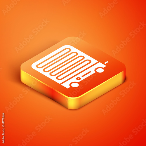 Isometric Electric heater icon isolated on orange background. Infrared floor heater with remote control. House climate control.  Vector Illustration