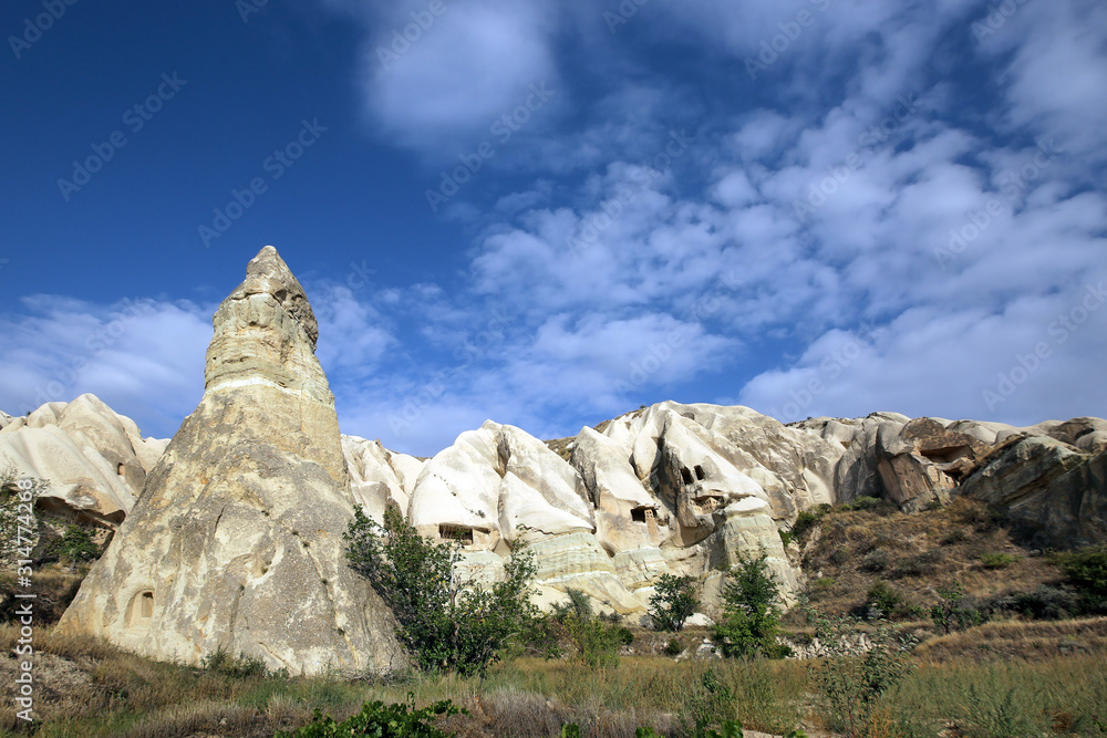 Fototapeta premium Unusually shaped volcanic rocks near the village of Goreme in the Cappadocia region of Turkey.