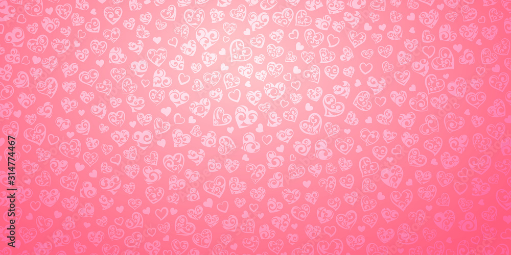 Background of big and small hearts with curls in pink colors. Illustration on Valentine's day. Background of big and small hearts with curls in pink colors. Illustration on Valentine's day.