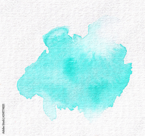 Isolated abstract watercolor spot for wedding design and Valentine's day. Tiffany, turquoise, blue.