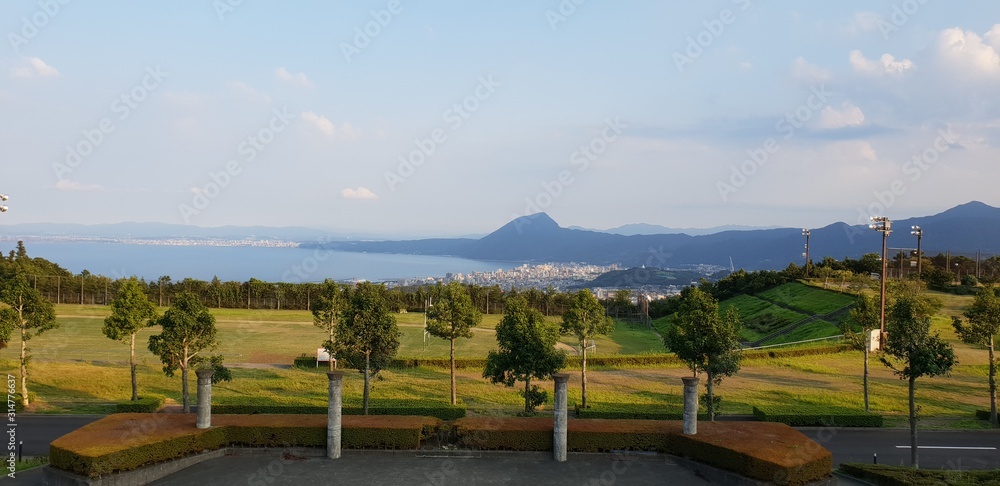 Fototapeta premium landscape with lake and blue sky