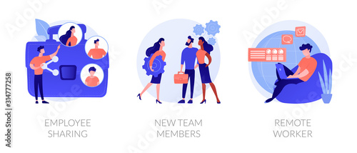 Modern business icons set. Corporate communication, workers recruitment, distance job, Employee sharing, new team members, remote worker metaphors. Vector isolated concept metaphor illustrations